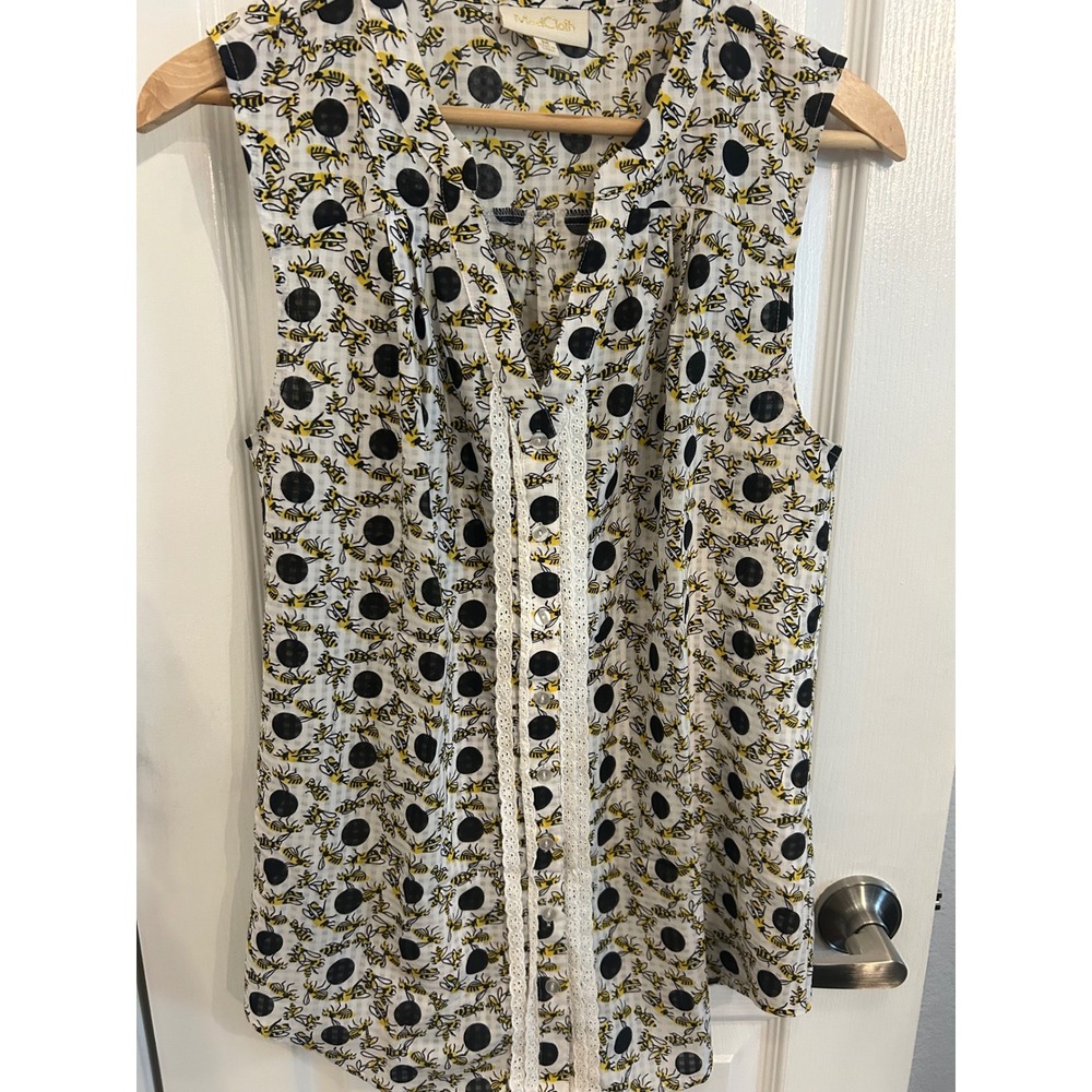 ModCloth Bumblebee Polka Dot Gingham‎ Sleeveless Blouse White Yellow Medium